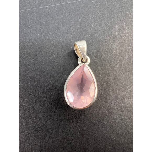 NEW Rose Quartz teardrop gemstone sterling silver pendant 3.34 grams - Picture 10 of 10
